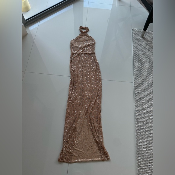 Oh Polly Dresses & Skirts - Nude mesh embellished halter gown